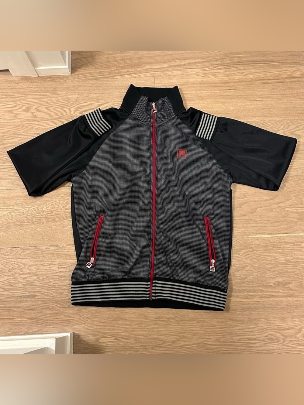 Fila Black & Gray Lightweight Zip-Front Shirt Jacket with Red Trim